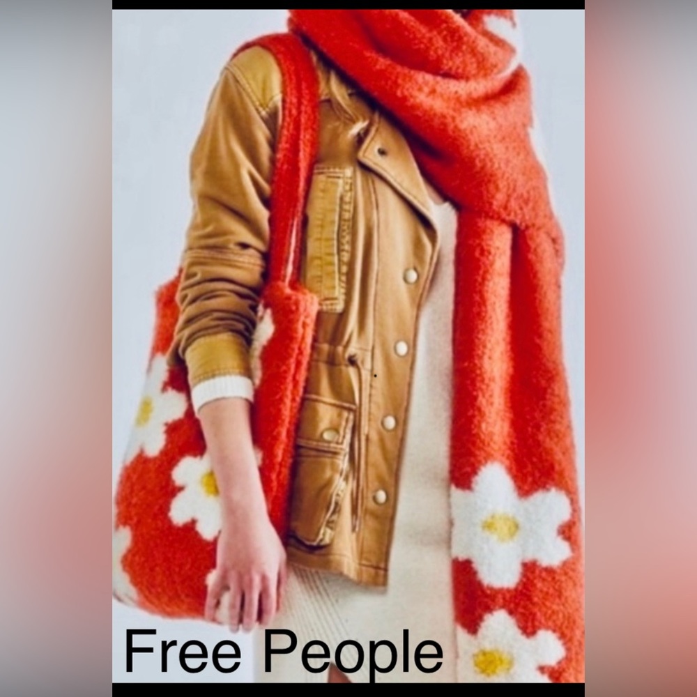 Free People NWT Beautiful Lined Tote Bag Colorful Coordinated Stripe Scarf Gift - Picture 2 of 13